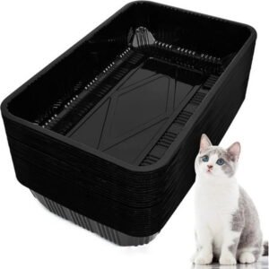 60 Pack Cat Disposable Litter Boxes Plastic Kitty Litter Trays Recyclable Pans for Pet Travel, 16.7 x 10.5 x 3.4 Inch(Black)