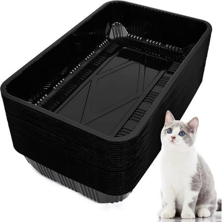 60 Pack Cat Disposable Litter Boxes Plastic Kitty Litter Trays Recyclable Pans for Pet Travel, 16.7 x 10.5 x 3.4 Inch(Black)
