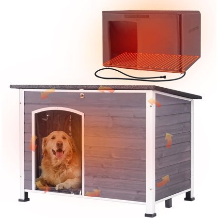 Aivituvin Heated Dog House with Insulated Liner for Winter, Waterproof Dog Kennel for Small Medium Large Dog with All-Around Iron Frame