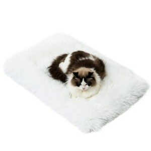 Fluffy Dog Cat Bed Mat White 19.6×31.4 inch, Washable Soft Plush Cushion Faux Fur Warm Area Puppy Pads for Indoor Pet Sleep