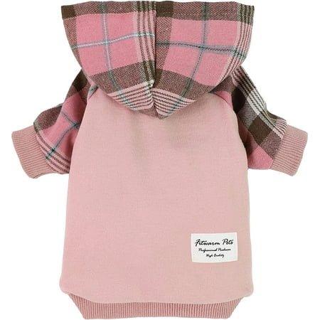 Fitwarm 100% Cotton Plaid Dog Clothes Lightweight Puppy Hoodie Pet Sweatshirt Doggie Hooded Outfits Cat Apparel Large