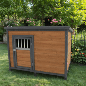 45″ Large Solid Wood Dog House Waterproof Roof & Breathable Doors