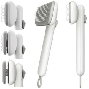 Burculy Multi-Function Self-Cleaning Pet Grooming Brush for Cats & Dogs, White