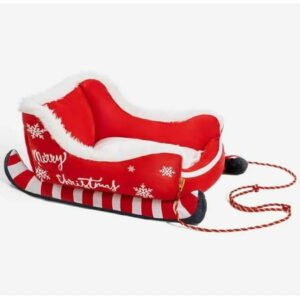Festive Plush Cosy Dog Bed – Christmas Sleigh, 2025 Santa Sleigh Pet Sofa for Dogs & Cats, Soft Plush Washable Holiday Pet Bed, Cozy Christmas Lounge for Small & Large Pets(Red,L)