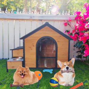 Outdoor Indoor Wooden Dog House with Raised Feet for Small to Large Dogs, Waterproof, for Playground Wearable and Strong