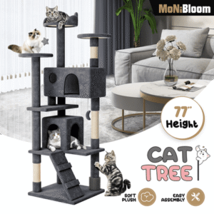 MoNiBloom Cat Tree, 77 Inch Cat Tree Tower with 2 Condo, Tall Cat Tower with Scratching Post, Cat Climbing Tower, Cat Tree for Indoor Cats, Somky Grey