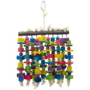 Large Parrot Chew Toy for Macaws, Multi-Color Wooden Bird Toy, Extra Large Parrot Swing with Cotton Rope, Safe Ideal for Large Birds like Macaws, Cockatoos, African Greys