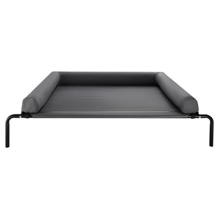 KFFKFF Elevated Dog Bed for Large Pets, Portable Raised Cot with Removable Pillow, Indoor & Outdoor Cooling Hammock Bed with Durable Steel Frame and Breathable Mesh, XL, Gray