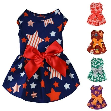 SPRING PARK Holiday Festival Dog Dress Polyester Love-Heart/Star Print Pet Apparel, Red, XS