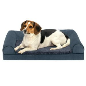 FurHaven Pet Products Faux Fleece & Chenille Orthopedic Sofa Pet Bed for Dogs & Cats – Orion Blue, Medium