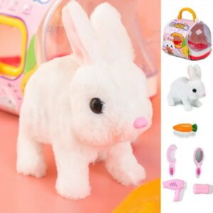 Gallickan Plush Bunny Toys Set for Kids, 7Pcs Bunny Pet Care Role Play Toy with Pet Cage, Bunny Stuffed Animal Toys, Animal Toys for Kids, Gift for 2+ Years Old, White