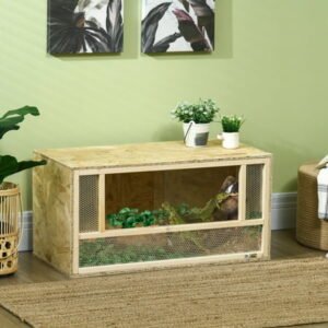 PawHut Reptile Terrarium, Wooden Reptile Tank 31.5″ x 15.7″ x 15.7″ with Sliding Door for Chameleon, Lizard, Snake, Frog, Turtle, 33.8 Gallon