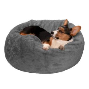 FurHaven Pet Products Round Plush Ball Dog Bed – Gray Mist, Medium – 26″
