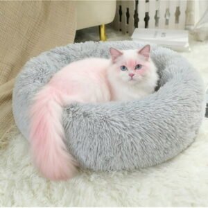20-Inch Cat Bed for Indoor Cats, Small Dogs, Anti-Slip, Soft Plush Design, Washable Fluffy Faux Fur Round Pet Bed