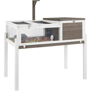 PETSCOSSET Tortoise Habitat Turtle Enclosure with Detachable Legs, Wooden Indoor Reptile Cage for Small Animals with Leakproof Tray