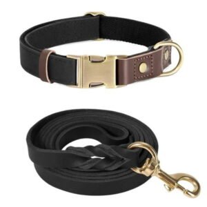 ZDM 5FT Leather Dog Collar and Leash Set, Heavy Duty Dog Leash and Collar with Metal Buckle,Adjustable Pet Lead and Collar Set, Soft Pet Leash and Collar for Small Medium Dogs Brown