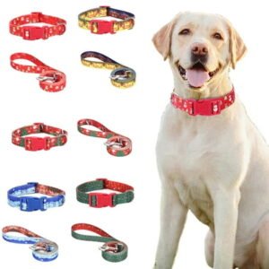 Esaierr Christmas Dog Collar and Leash 2 PCS Outfit,Cozy Adjustable Dogs Puppy Collar for Small Medium Large Breed Dogs