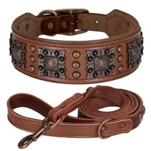 Didog Genuine Leather Dog Collar and Leash Set Strong 2″Wide Soft Padded Heavy Duty