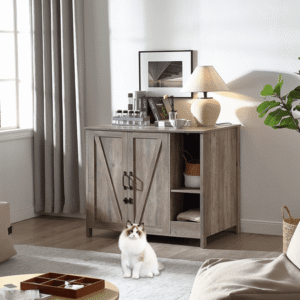 Litter Enclosure with Litter Collector, Litter Cabinet with Dog-Proof Adjustable Shelf, for Placing Cat Robot 3/4, Power Outlet