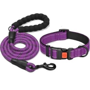CSCHome Pet Collars Puppy Leash Dog Collars for Small Medium Large Dogs with Leash Sets for Daily Walks(Purple)