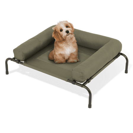 MoNiBloom Mult-size Elevated Dog Bed, Portable Raised Pet Cot with Bolster, Breathable Mesh, Skid-Resistant Feet for Small Pet, Dark Green