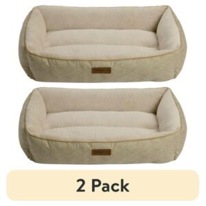 (2 pack) Vibrant Life Bolster Dog Bed for Large Breeds, Tan, Plush Lounger, Extra Large, 42″ x 32″