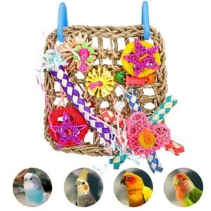 TSV Bird Toys, Seagrass Woven Chewing Interactive Play Hammock Bird Climbing Net for Parakeet