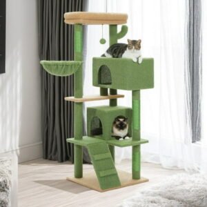 Demi Bonn 56″ Multi-Level Cat Tree Tower for Large Cats with Top Perch, Hammock, Climbing Ladder and 2 Condos, Cat Tree House for Multiple Cats, Dark Gray