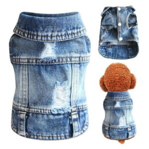 Dog Jean Jacket, Puppy Blue Denim Lapel Vest Coat , Girl Boy Dog T-Shirt Clothes, Cool and Funny Apparel Outfits, Machine Washable Dog Outfits for Small Medium Dogs Cats