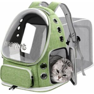 TJOUL Breathable Cat Bubble Backpack Large Space Pet Carrier Backpack Expandable for Kitty Dog, Foldable Airline Approved Cat Backpack, Transparent PetTravel Backpack Up to 20 lbs (Green) (Green)