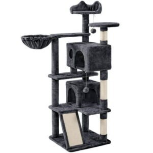 Yaheetech 57.4”H Cat Tree Tower Cat Tree with 2 Condos, Scratching Posts, Ramp, Dark Gray