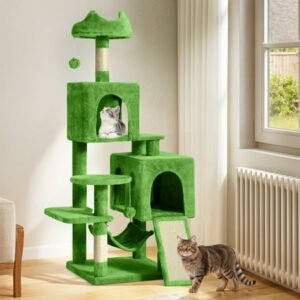 Uforic Cat Tree Tower 54″ Multi-Level Cat Condo with Scratching Posts&Hammock, for indoor Small Cats, Green