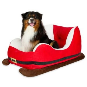 Vibrant Life Santa’s Sleigh Extra Large Holiday Pet Bed, Red and White, 40″ x 28″ x 19″
