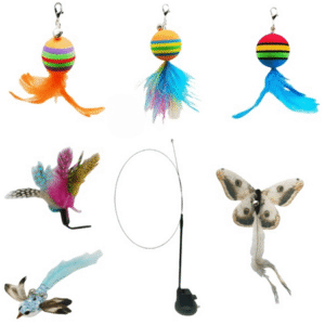 Loopunk 7PCS Cat Wand Toy, Cat Interactive Toys for Indoor Cats, 1 teasing stick cat, 6 replacement plush toys, Play Chase Exercise with Kitten