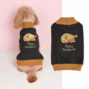 Thanksgiving Dog Sweater Apparel Turkey Plaid Knit Mid-High Neck Pet Clothes Dog Cat Apparel Knit (S)