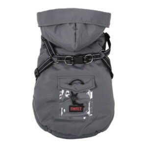 Dog Hooded Coat, Windproof Dog Jacket with Harness,Outdoor Cotton Dog Hoodie Outfit Apparel for Small Medium Dogs,Gray,M