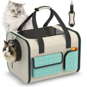 Cat Carrier Durable Soft Side Pet Carrier Collapsible Bag with Window, Pockets, Shoulder Strap, Roomy Pet Travel Carrier Hnad Bag for Cats Puppies Camping Outdoor Airline Approved