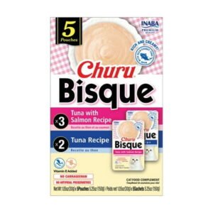 Inaba Churu Bisque Lickable Wet Cat Topper, 1.05 oz Pouch, 15 Pouches, Tuna Variety