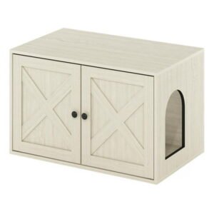 Furinno FH22302WW Peli Farmhouse Cat Litter Box Enclosure, White Wash
