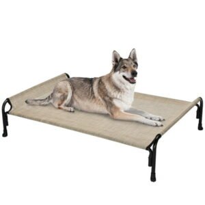 Veehoo Cooling Elevated Dog Bed, Chew Proof Dog Cot with Washable Mesh, Large, Beige Coffee