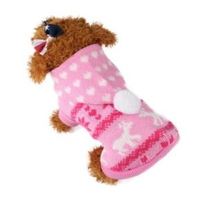 Yuehao Christmas Pet Supplies Knit Dog Hoodie Sweater Pet Cat Puppy Coat Small Pet Dog Warm Apparel Pink