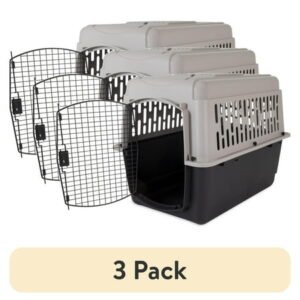 (3 pack) Vibrant Life Pet Portable Kennel for Dogs, Hard-Sided Travel Carrier, Durable, Metal Door, Black & Grey, For Pets 50-70 lbs, 36″ L x 25″ W x 27″ H