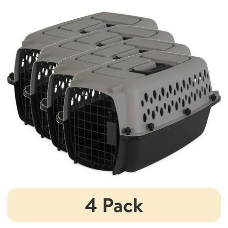(4 pack) Vibrant Life Pet Portable Kennel for Dogs, Hard-Sided Travel Carrier, Durable, Metal Door, Black & Grey, For Pets up to 10 lbs, 19″ L x 12.3″ W x 10.8″ H