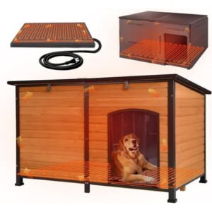 Aivituvin Extra Large Heated Dog House Outdoor Insulated Dog House Weatherproof Dog Shelter with Heated Pad, Insulated All-Round Thermal Liner, Chew-Proof Design for Large Dogs (Winter-Ready)