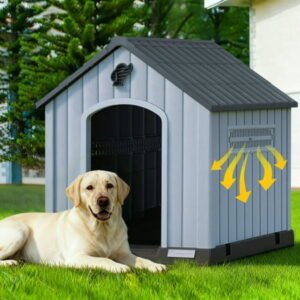 Waleaf Durable Waterproof Plastic Dog House for Small to Large Sized Dogs, Indoor Outdoor Doghouse with Elevated Floor