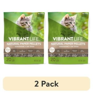 (2 pack) Vibrant Life Natural Paper Pellets Cat Litter, Unscented, 20 lb