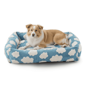 Cute Dog Bed for Medium Dogs, Cozy Rectangle Orthopedic Sofa , Washable Pet Beds with Jacquard Shaggy Plush and Anti Slip Bottom, Blue, 20″x19″x6″