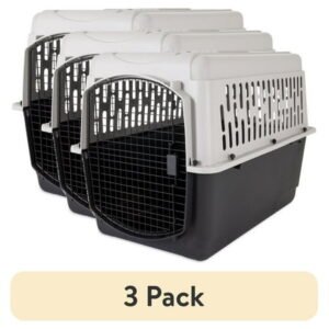 (3 pack) Vibrant Life Pet Portable Kennel for Dogs, Hard-Sided Travel Carrier, Durable, Metal Door, Black & Grey, For Pets 70-90 lbs, 40″ L x 27″ W x 30″ H