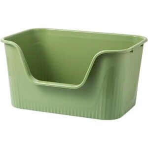 Open Top Pet Litter Boxes Extra Large Portable Cat Litter Container Pet Supplies Pet Cat Toilet Sand Box U Shape Lowered Front, Green S