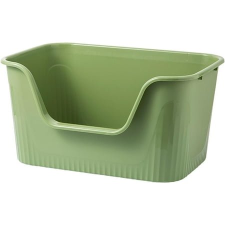 Open Top Pet Litter Boxes Extra Large Portable Cat Litter Container Pet Supplies Pet Cat Toilet Sand Box U Shape Lowered Front, Green S